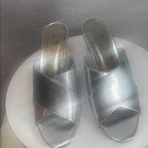Worthington Women's Metallic Silver Mules